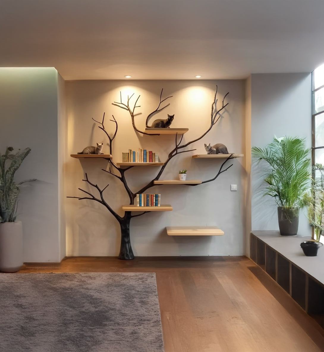 Rustic Solid Wood Cat Tree – Handmade Large Cat Tower Stand, Natural Cat Furniture for Play & Decor