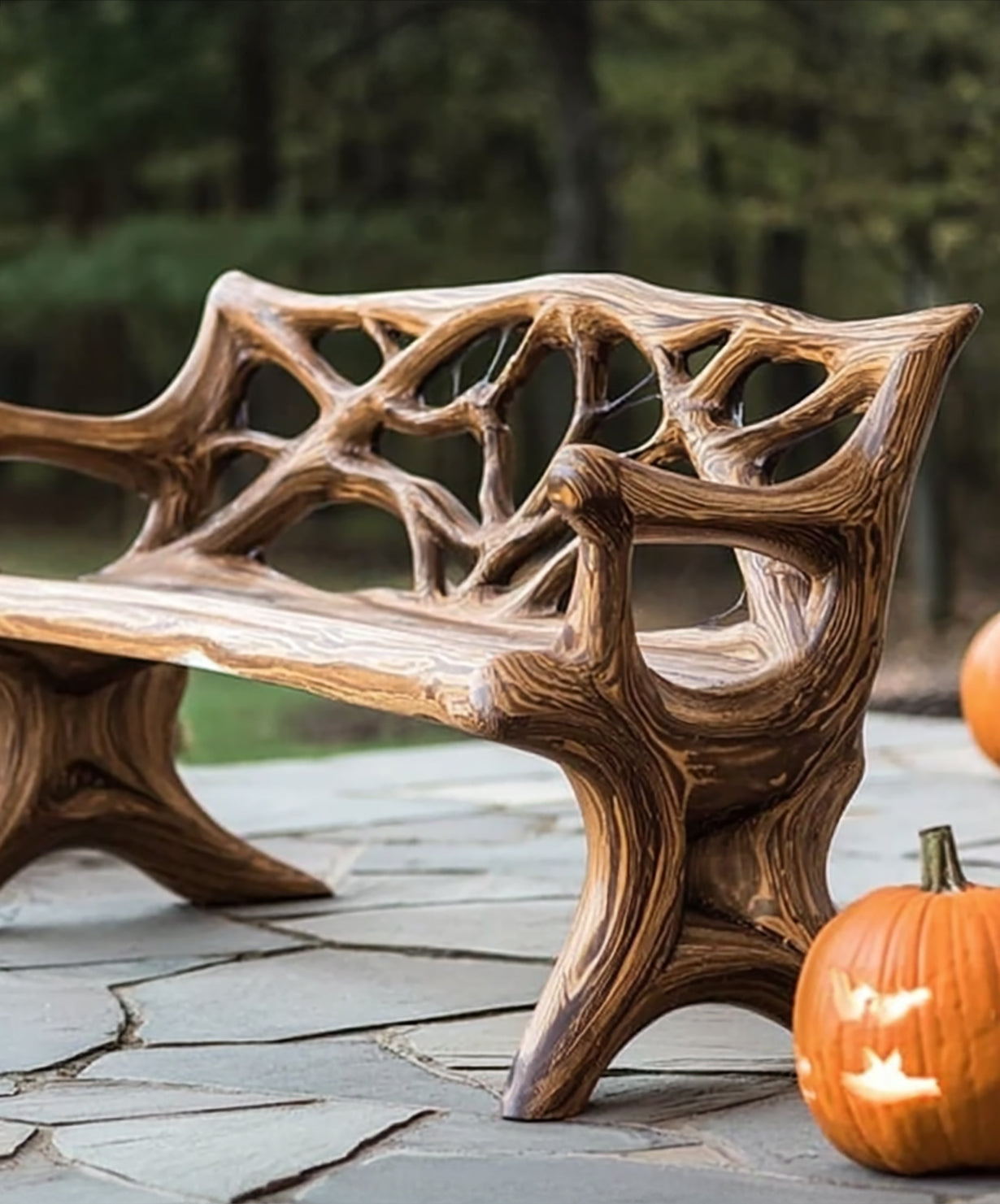 Rustic Porch Bench Seat – Handcrafted Wooden Halloween Outdoor Farmhouse