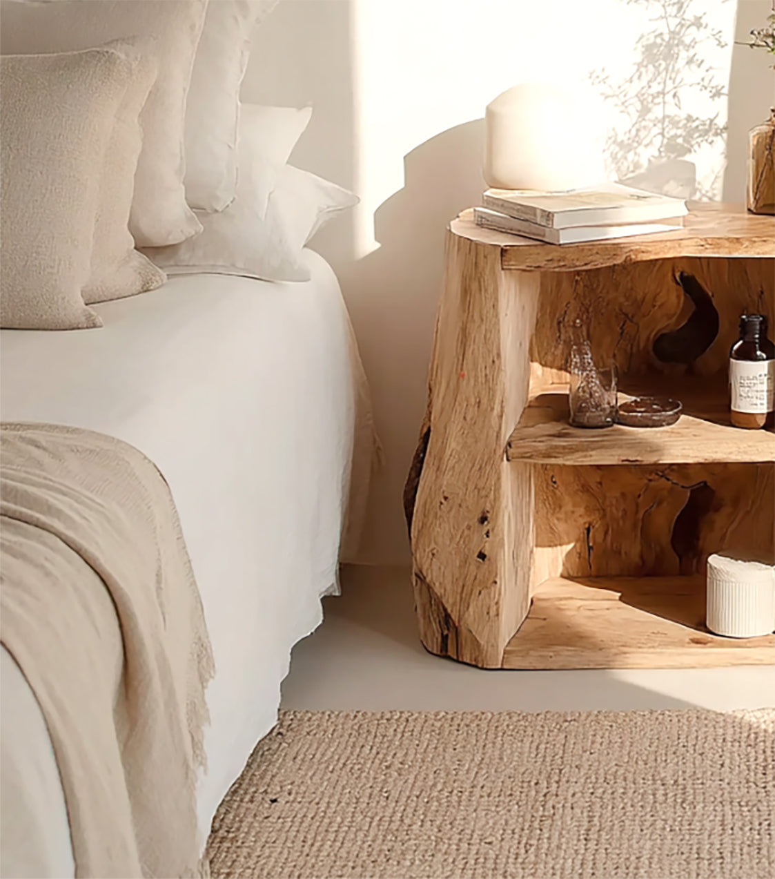 Handmade Nightstand with Drawer – Rustic Natural Wood Bedside Table