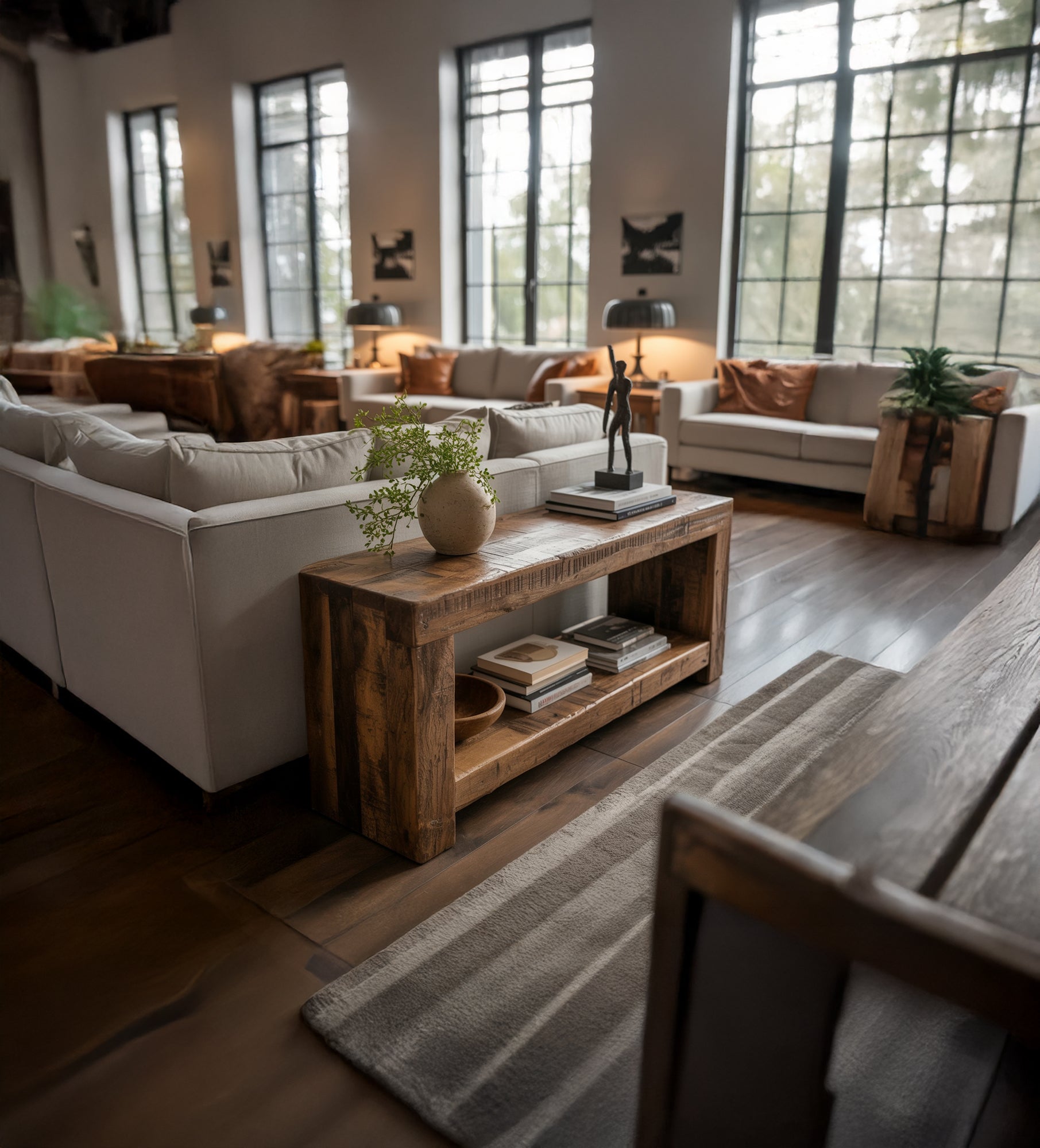 Rustic Reclaimed Wood Console Table – Handmade Solid Wood Entryway Table with Shelf