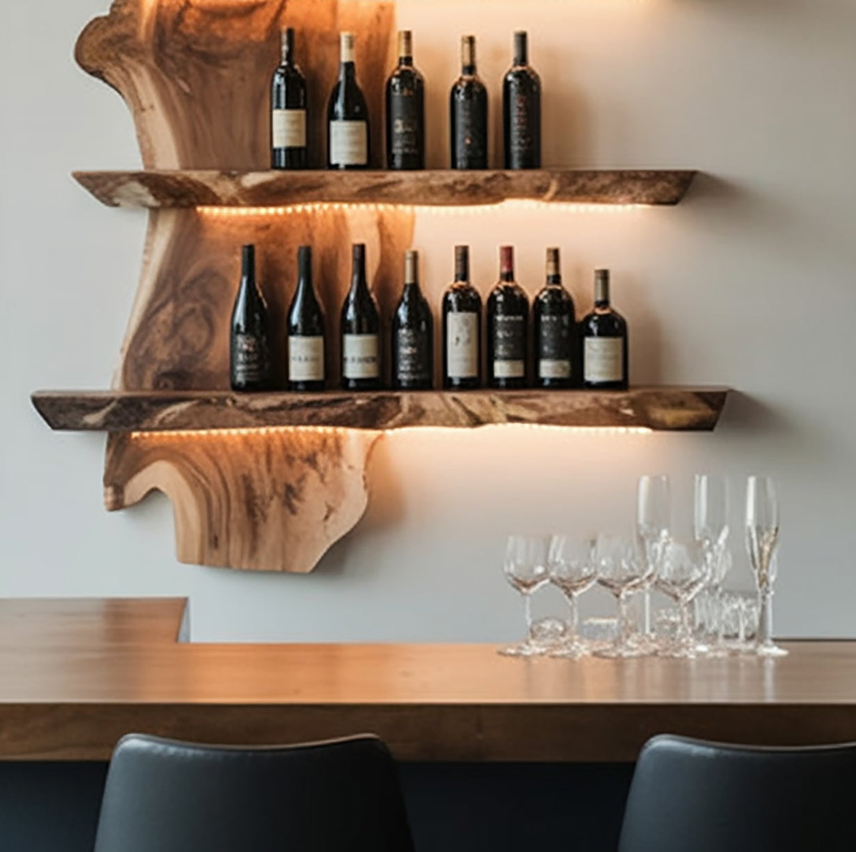 Christmas Handmade Live Edge Wood Wine Rack – Wall Mounted Rustic Shelf