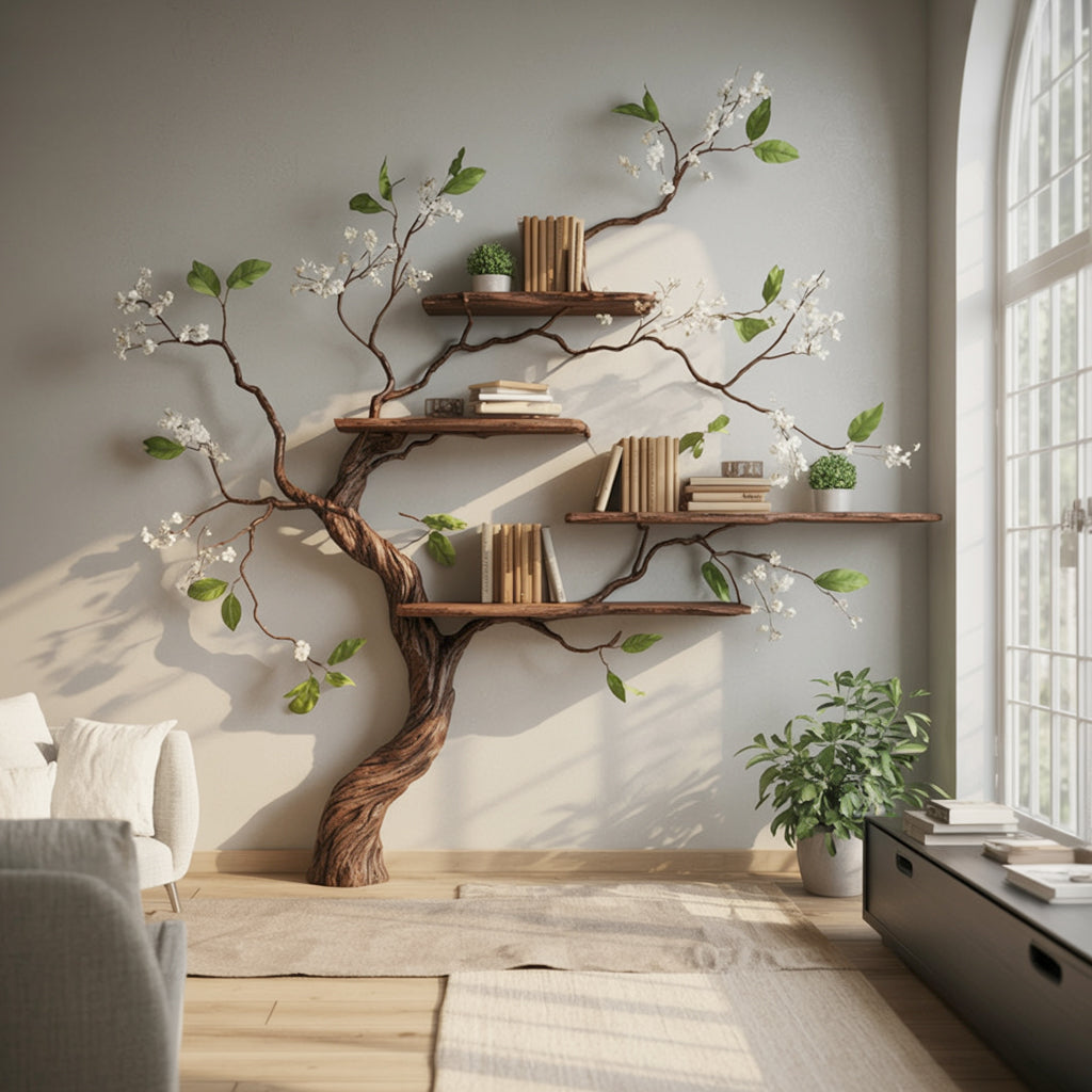 Tree Bookshelf – Nature Inspired Wooden Wall Shelf for Home Decor