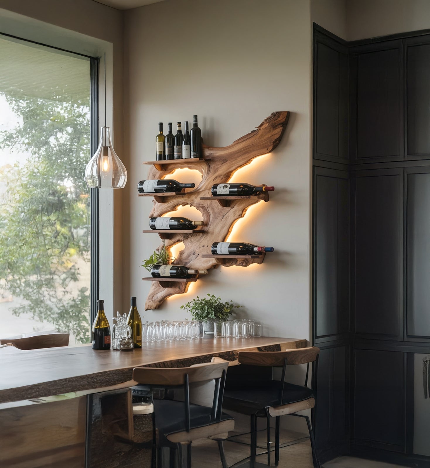 Live Edge Wooden Wine Rack – Wall Mounted Rustic Wine Shelf, Christmas Gift