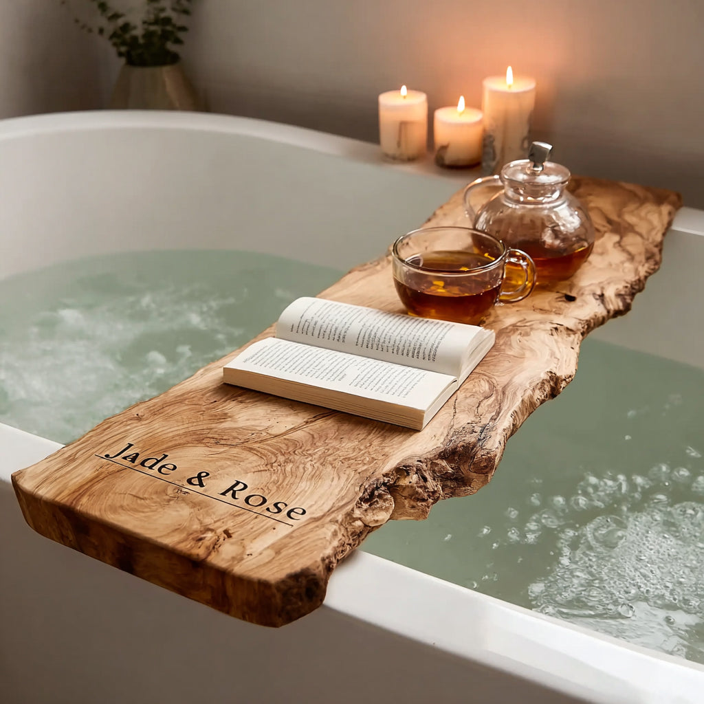 Live Edge Wood Bath Caddy – Rustic Handmade Bathtub Tray & Gift Idea