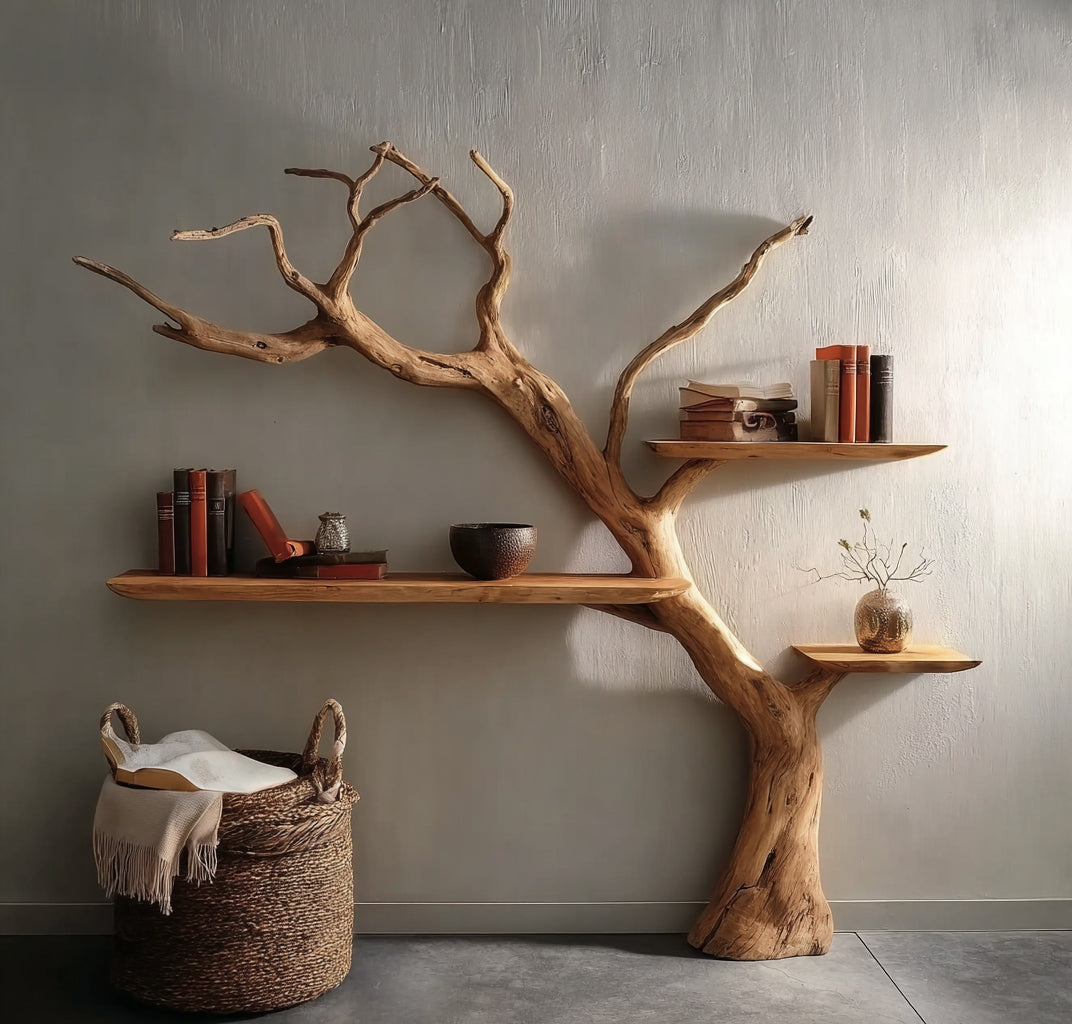 Handcrafted Tree Bookshelf – Rustic Branch Wall Shelf Art Made from Natural Wood