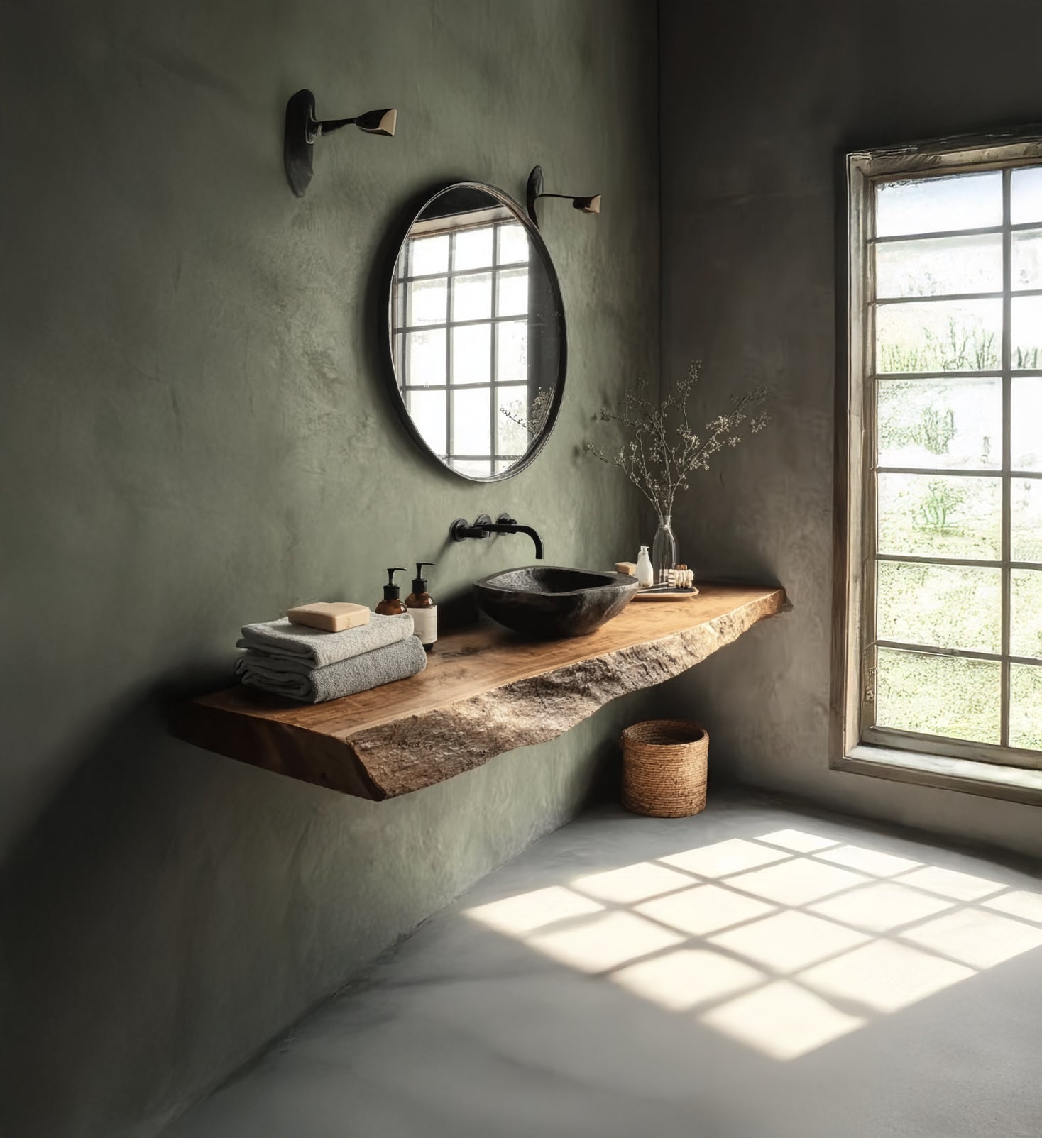 Rustic Floating Vanity Shelf – Handcrafted Live Edge Bathroom Shelf with Brackets