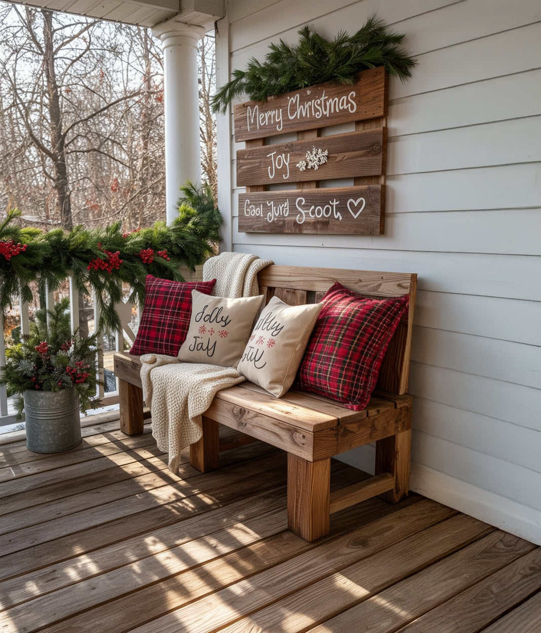 Rustic Farmhouse Wooden Bench – Handmade Solid Wood Porch & Entryway Seating