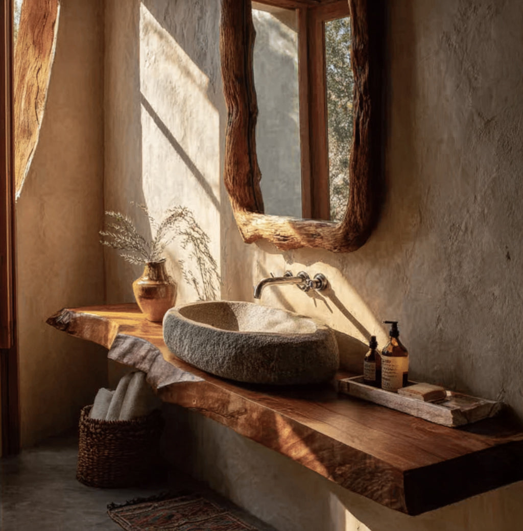 Rustic Solid Wood Live Edge Bathroom Vanity Countertop – Floating Washstand Shelf