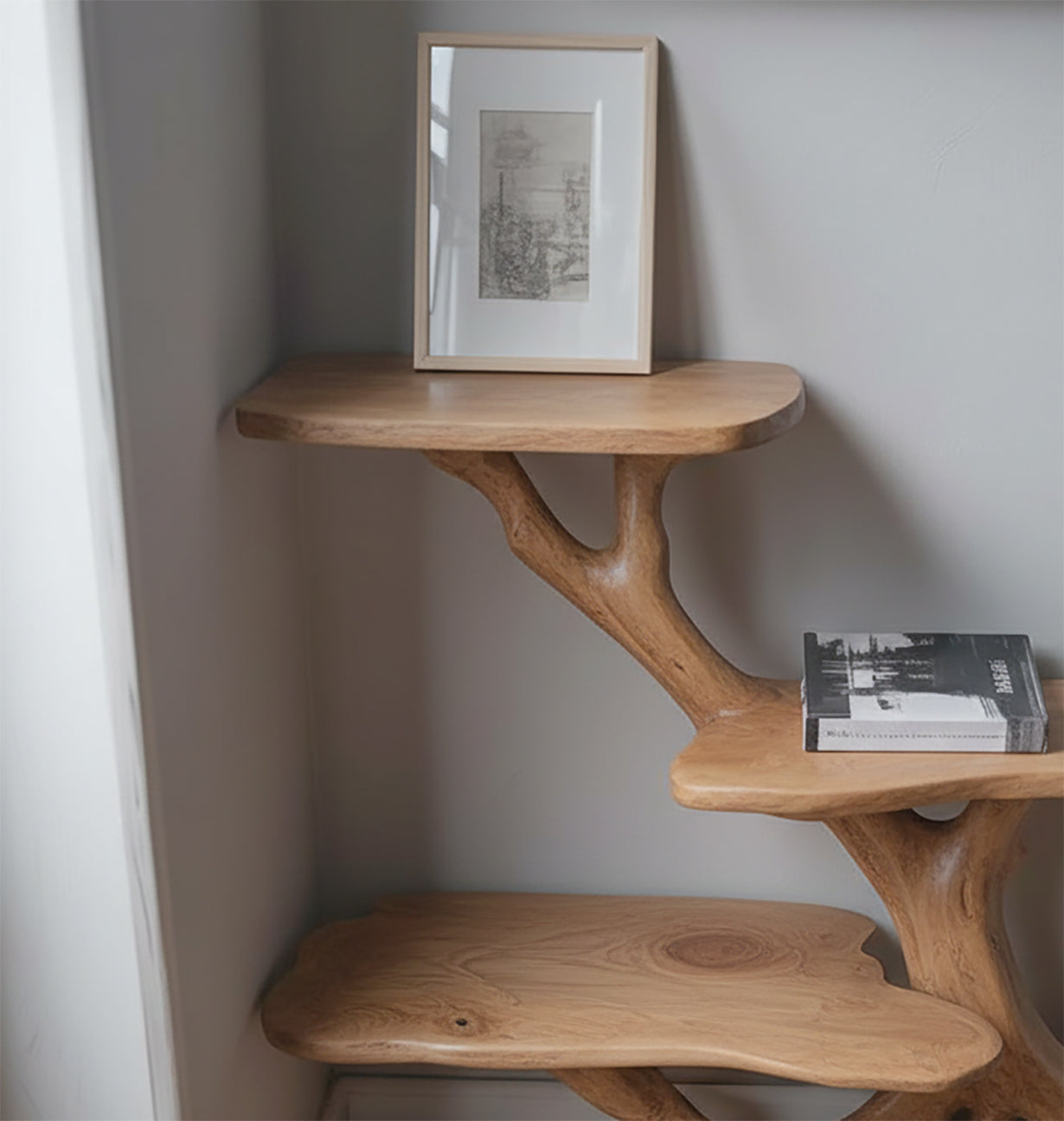 Table de chevet en bois flotté – Bibliothèque de nuit branche d’arbre rustique