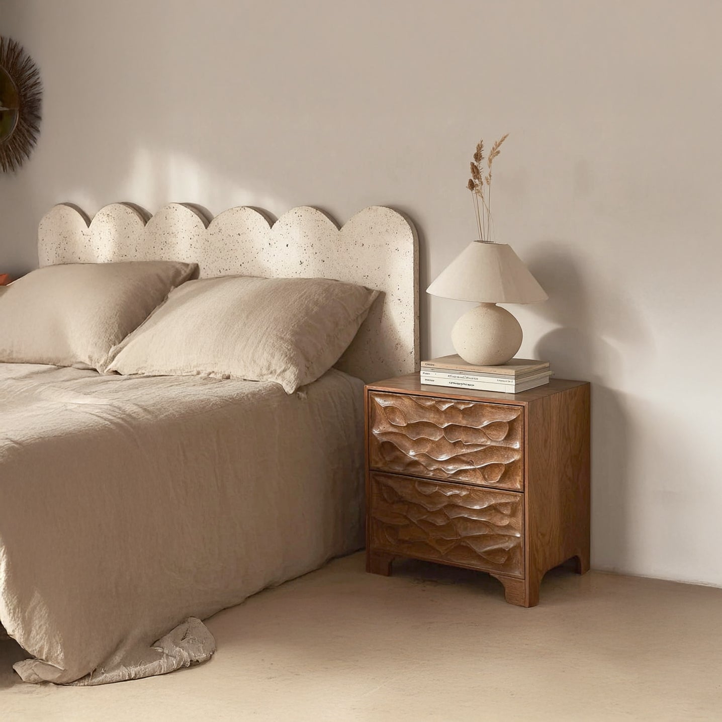 Handcrafted Solid Wood Nightstand – Modern Carved Bedside Table