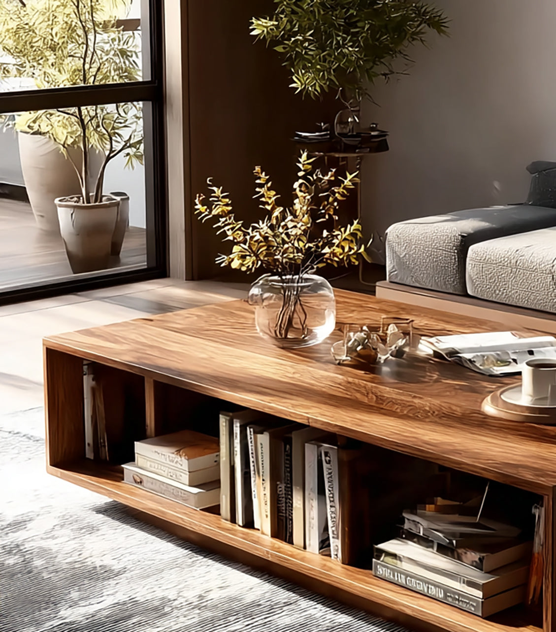 Handmade Boho Wood Coffee Table: Solid Wood Modern Design