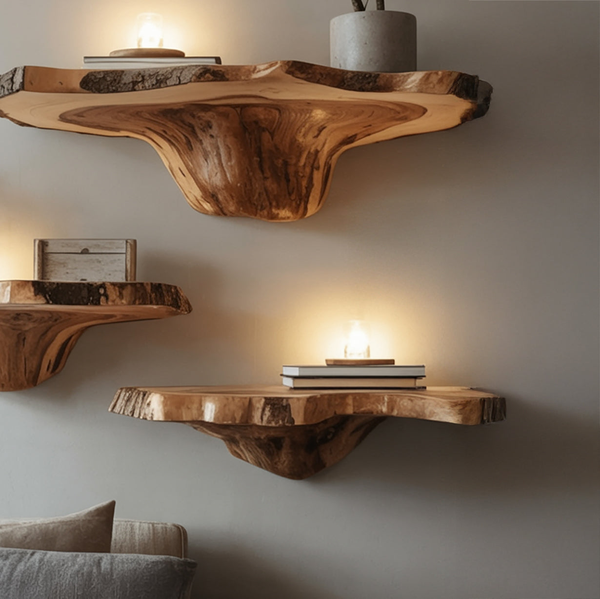 Handcrafted Rustic Mushroom Floating Shelf – Live Edge Wooden Wall Decor