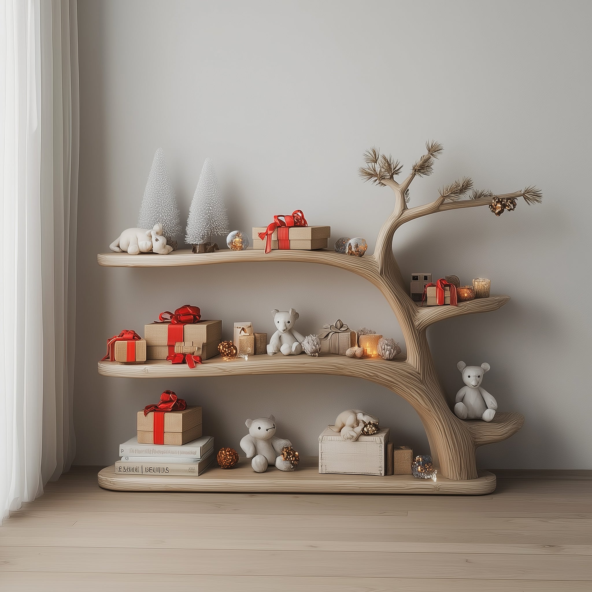 Handcrafted Tree Bookshelf – Montessori Kids Bookcase, Floating Nursery Shelf