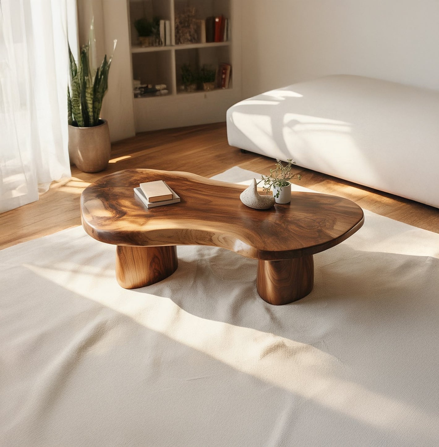 Handcrafted Solid Wood Coffee Table – Organic Sculptural Modern Living Room Table