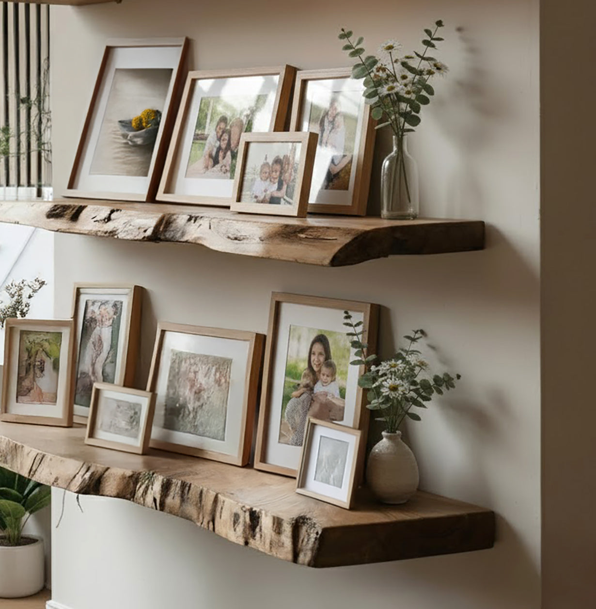 Live Edge Wood Floating Shelf – Handmade Wavy Carved Wall Shelf for Rustic Modern Decor