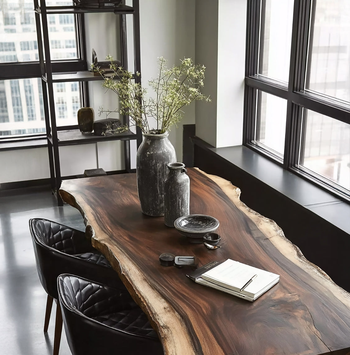 Luxury Live Edge Walnut Dining Table – Modern Solid Wood Slab Table for Home or Office