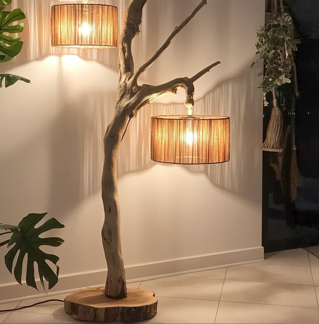 Rustic Wooden Branch Lamp – Handmade Tree Floor Light for Home Decor