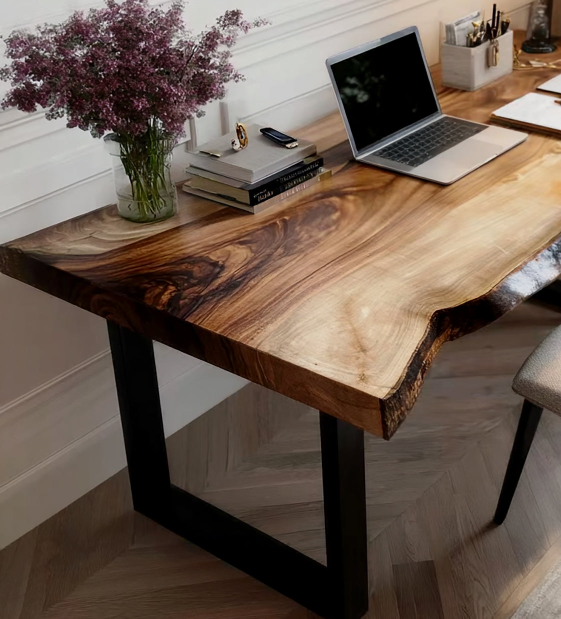 Live Edge Desk – Solid Walnut Wood Office Desk with Storage, Modern Computer Desk
