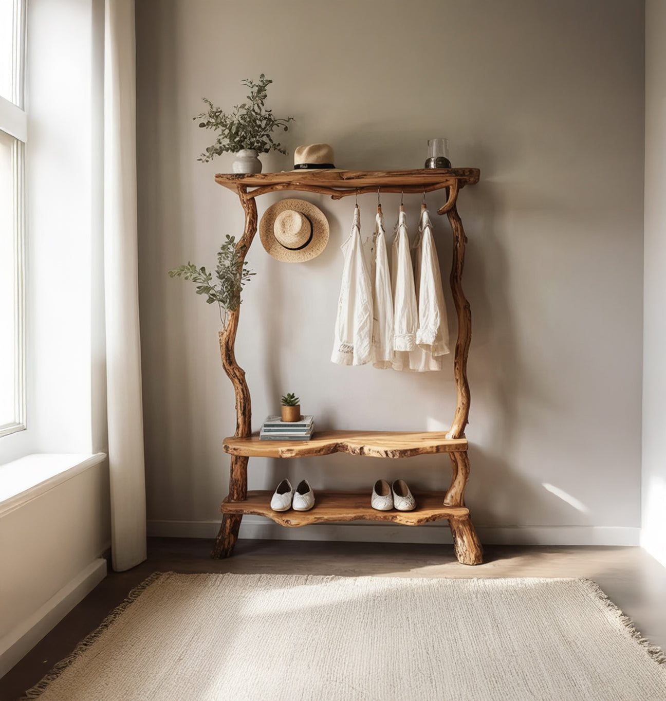 Patères murales en branche d’arbre – Porte-manteau en bois flotté massif