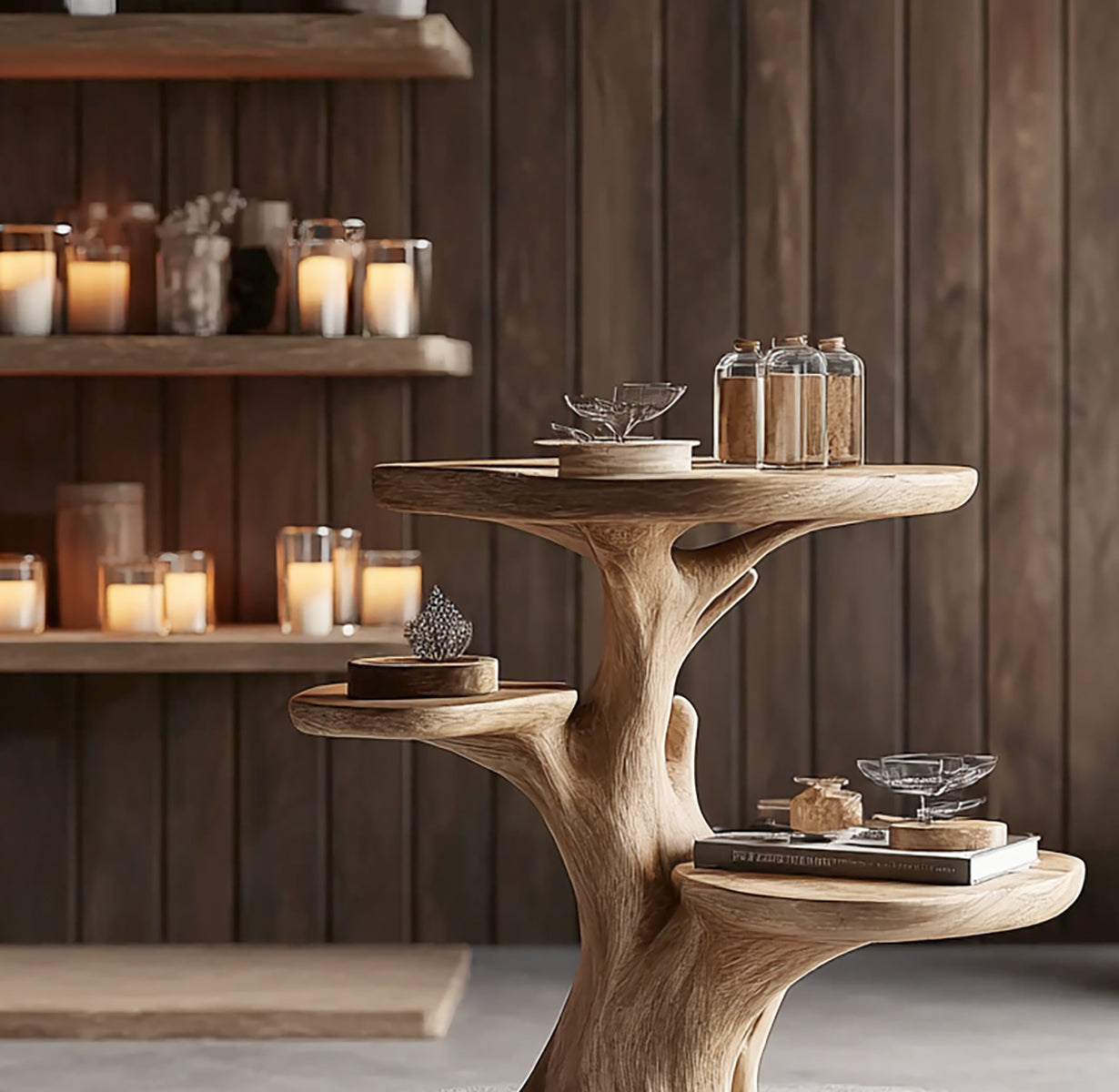 Handcrafted Solid Wood End Table – Tree-Inspired Sculptural Accent Table