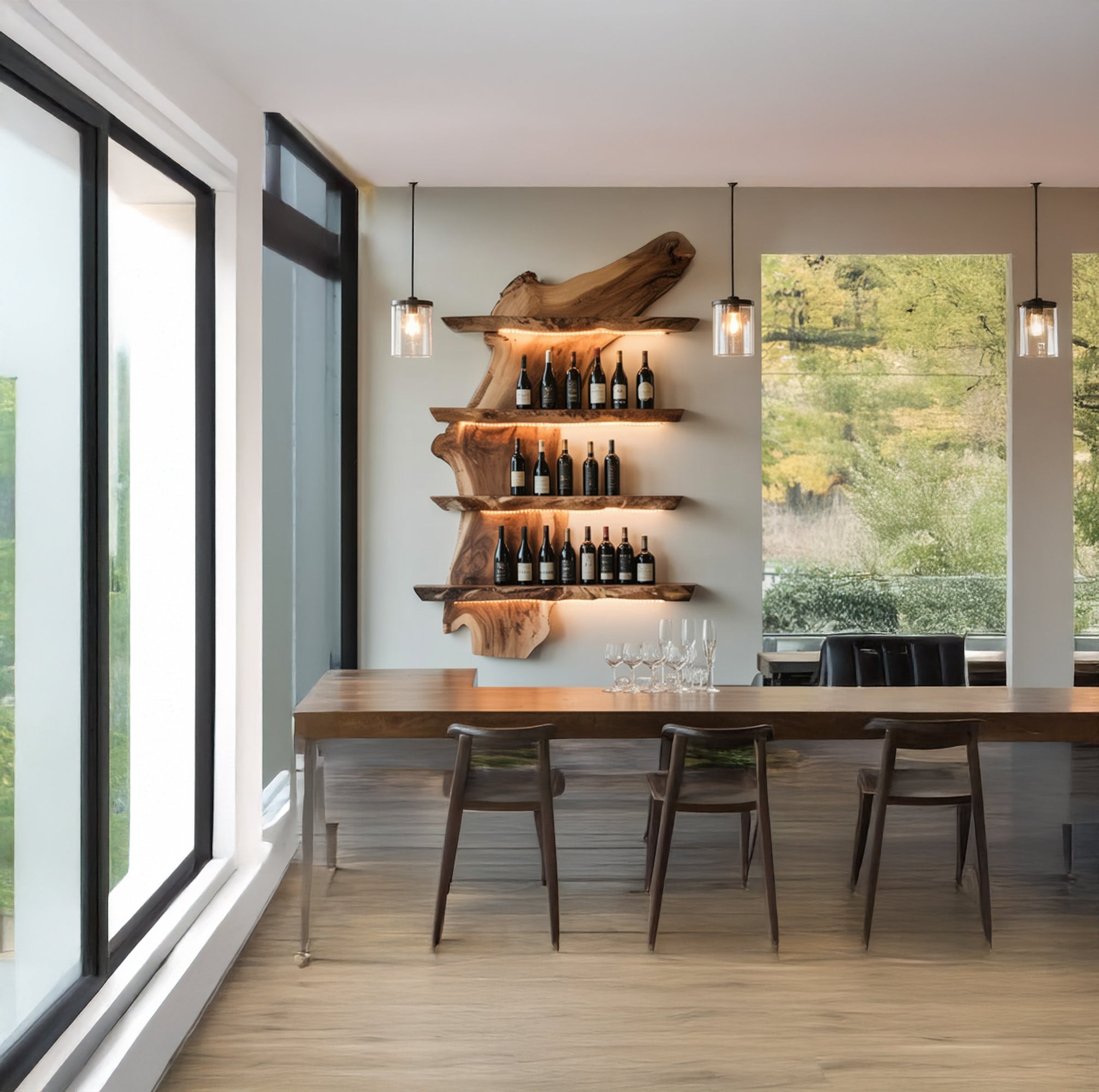 Handcrafted Live Edge Bar Shelf – Wooden Wall Bar, Rustic Floating Shelves for Home Bar Decor