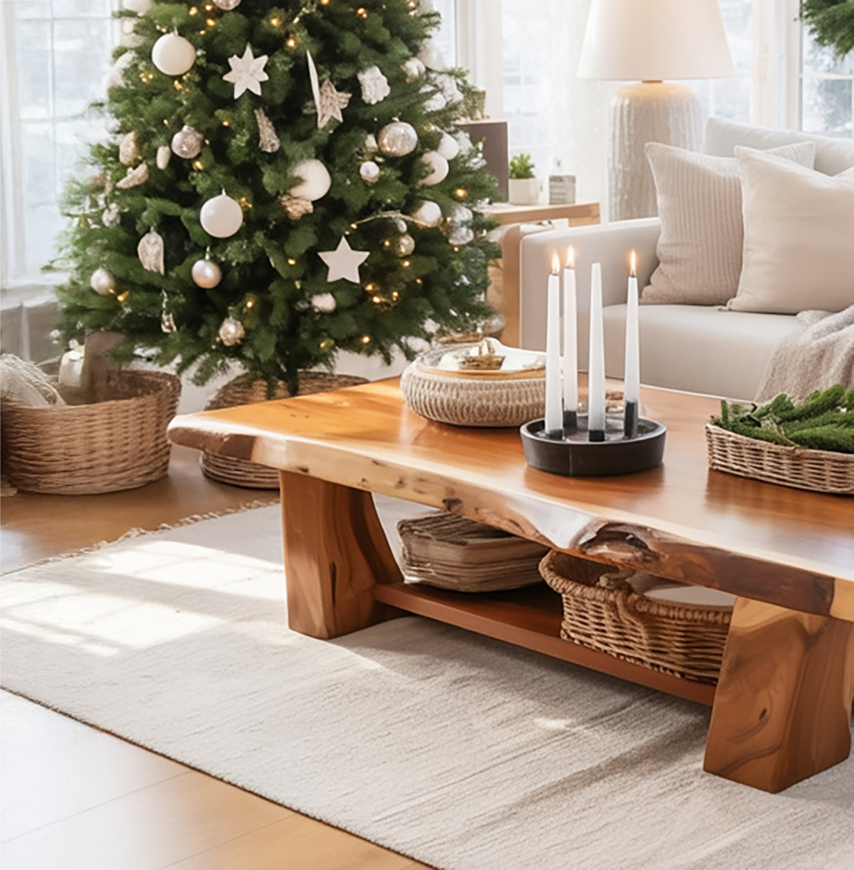 Rustic Solid Wood Coffee Table – Handcrafted with Built-In Shelf