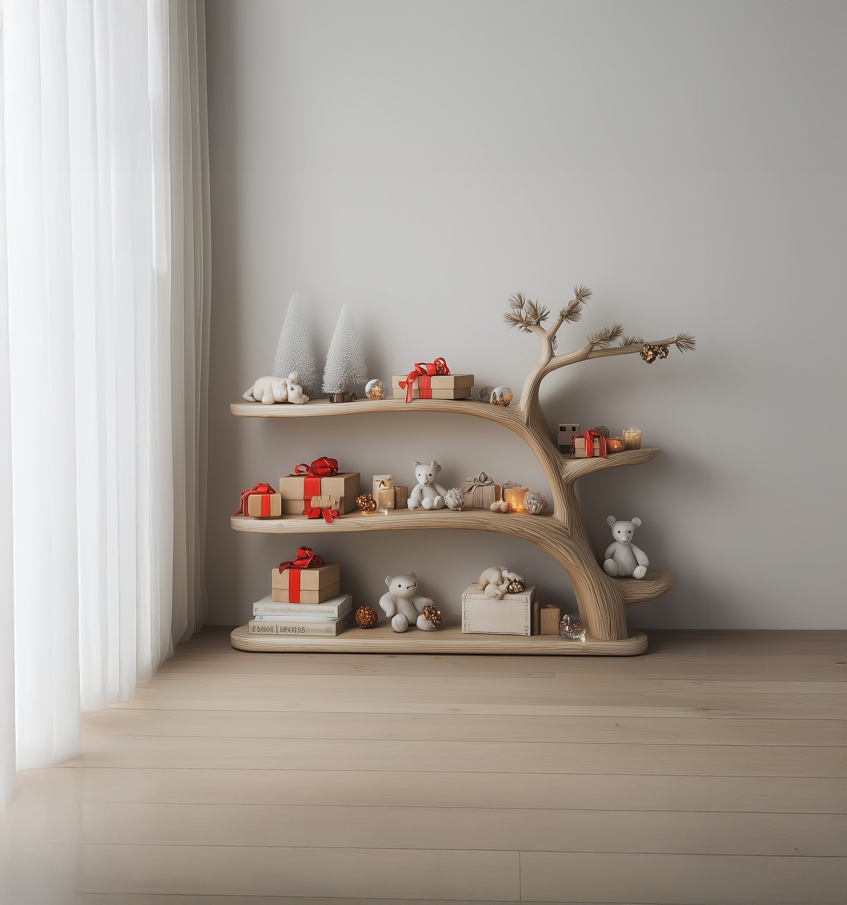 Handcrafted Tree Bookshelf – Montessori Kids Bookcase, Floating Nursery Shelf