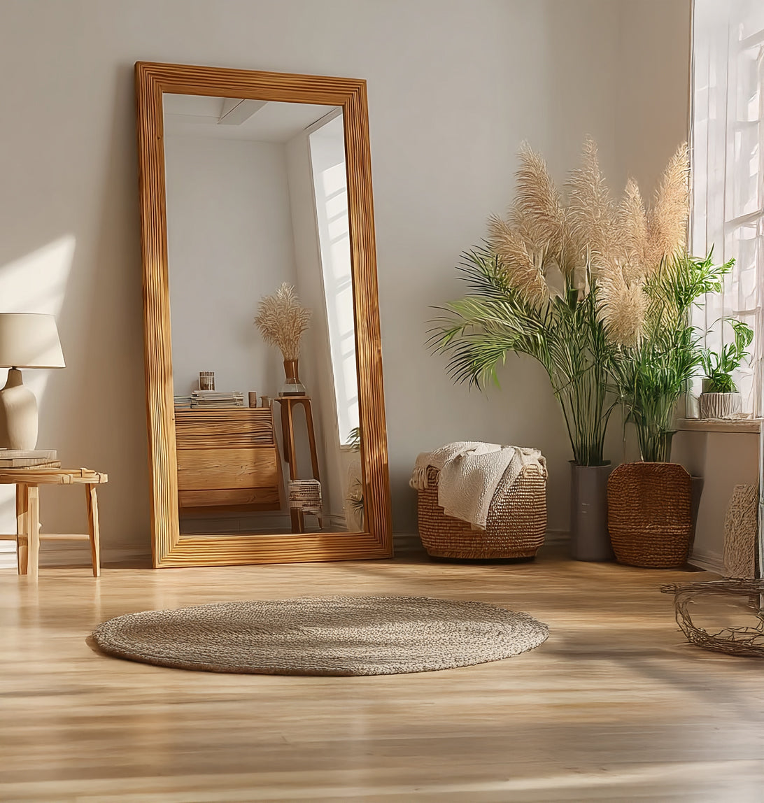 Rustic Wooden Wall Mirror – Solid Oak Hanging Mirror, Full Length or Bathroom Mirror