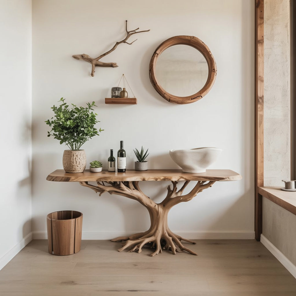 Console En Bois Massif Avec Pied Arbre – Meuble Entrée Unique