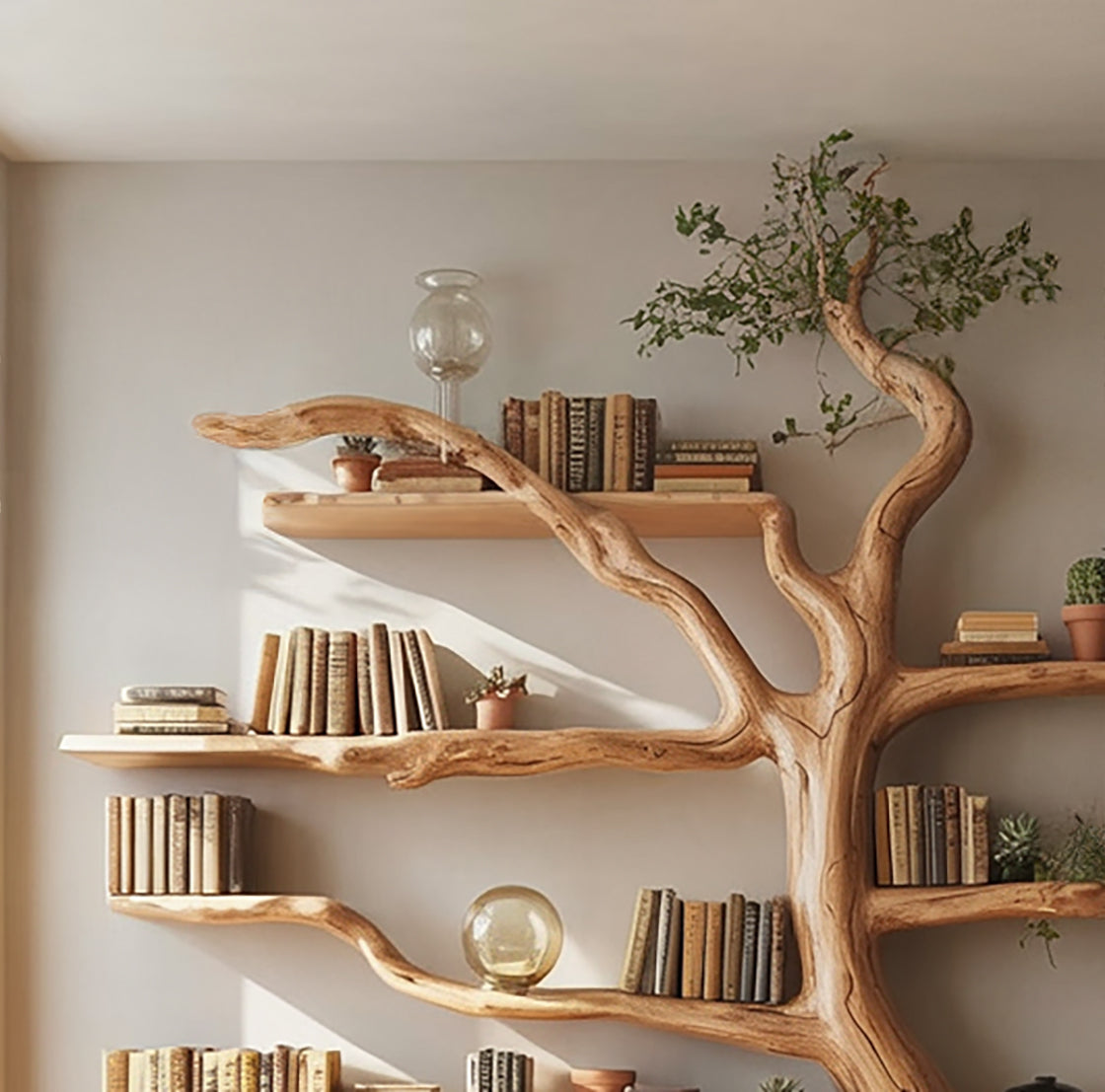 Rustic Tree Bookshelf – Handmade Wooden Bookcase, Unique Home Decor Gift