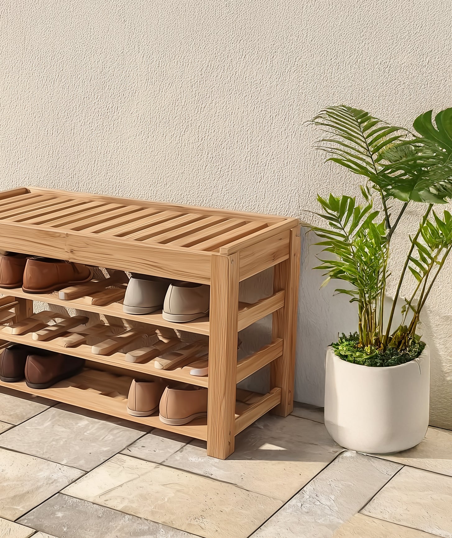 Oak Shoe Bench with Storage – Handmade Custom Entryway Shoe Rack