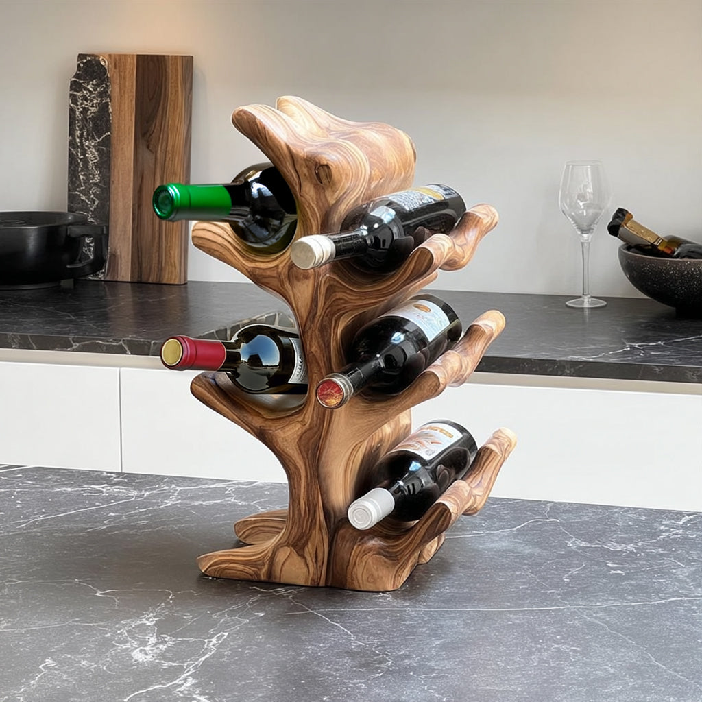 Handmade Mid Century Wine Bottle Holder – Solid Wood Rack for Kitchen or Home Bar