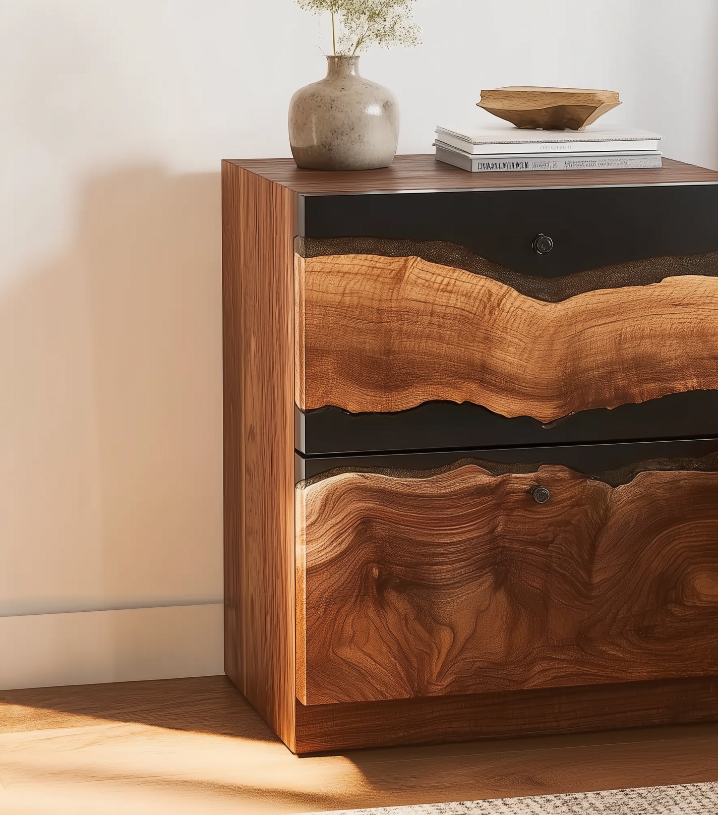 Rustic Solid Wood Nightstand with Drawer and Open Shelf for Bedroom Decor