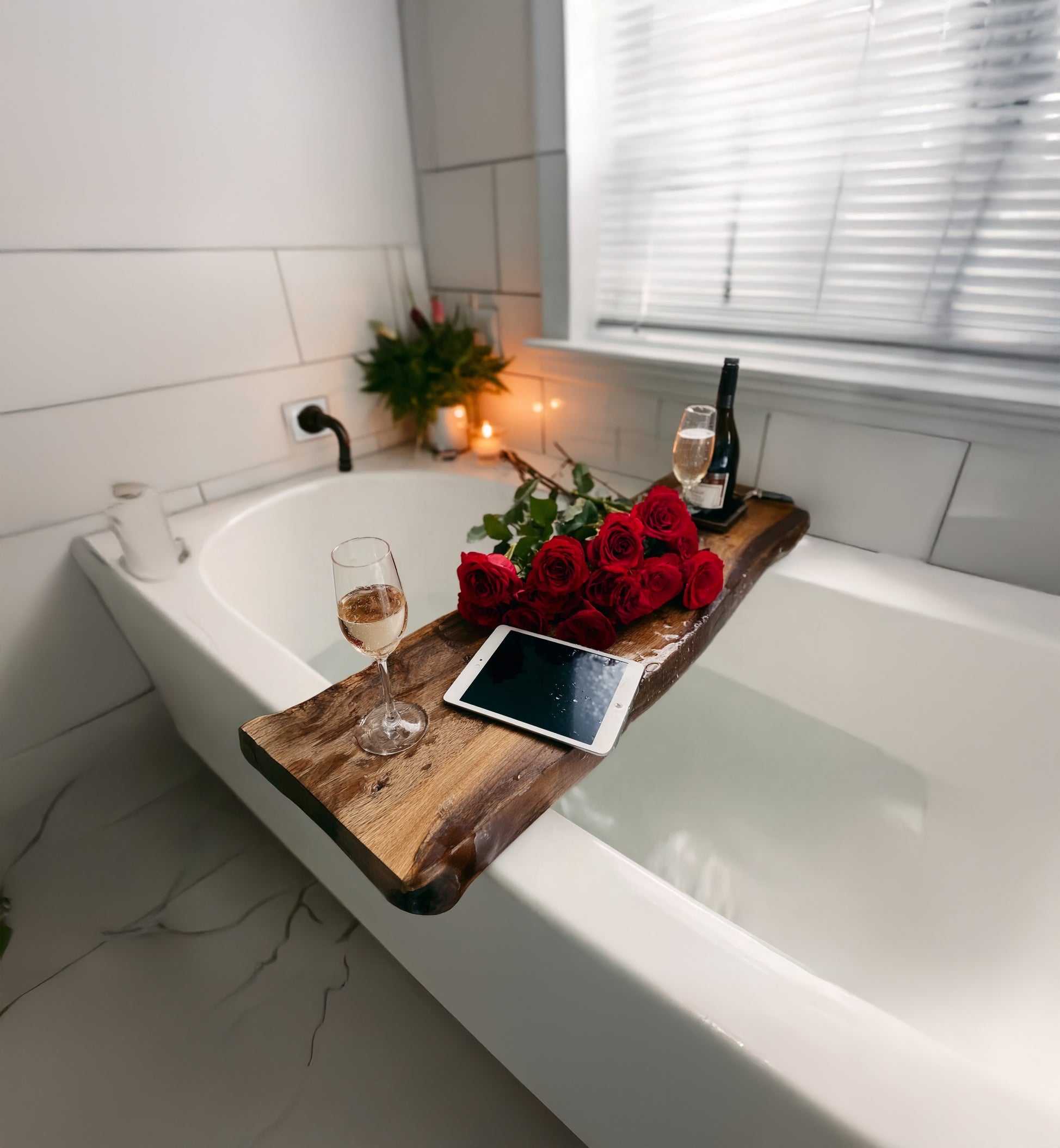 Live Edge Solid Wood Bathtub Tray – Handmade Eco-Friendly Bath Caddy