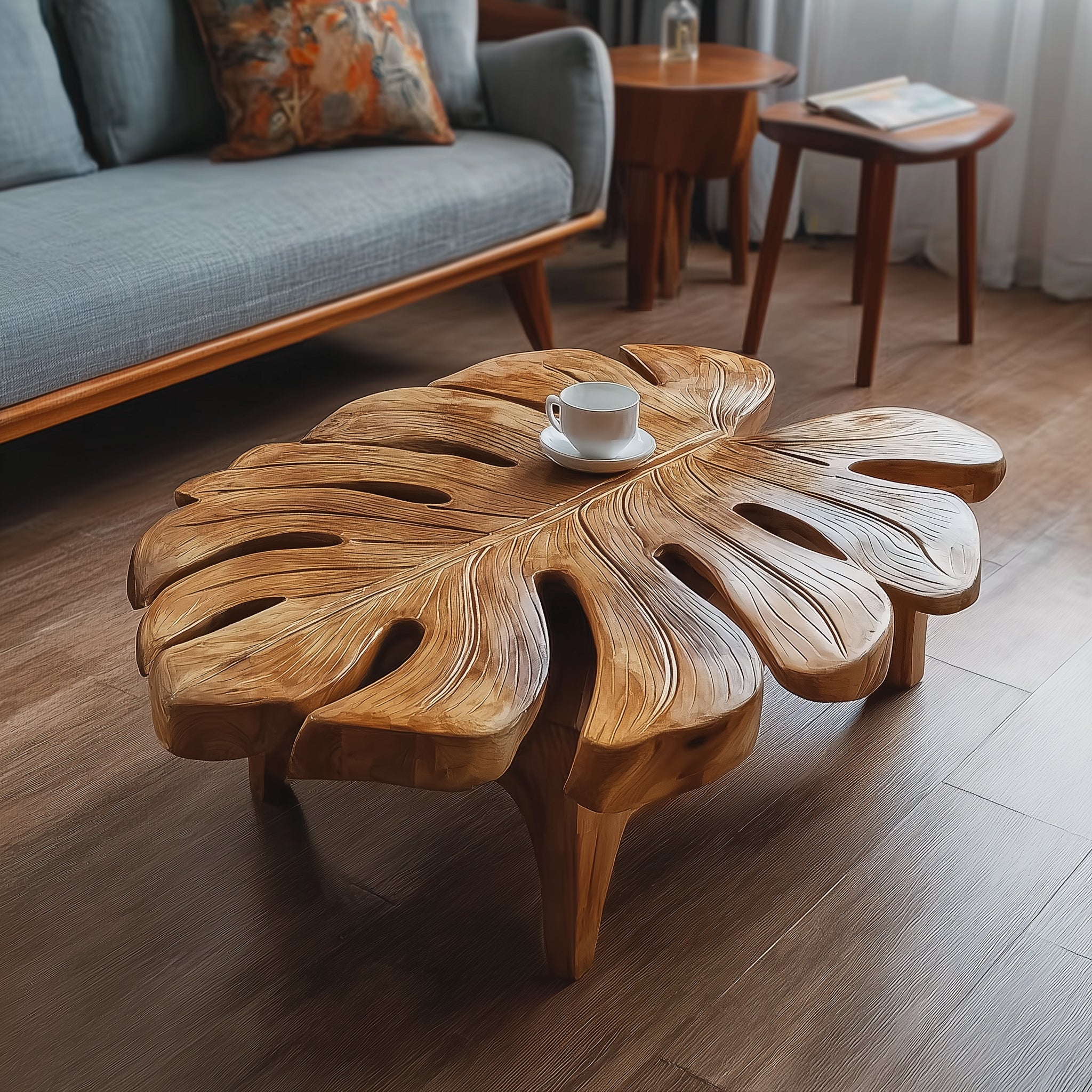 Handgemaakte Massief Houten Salontafel – Boho Moderne Stijl