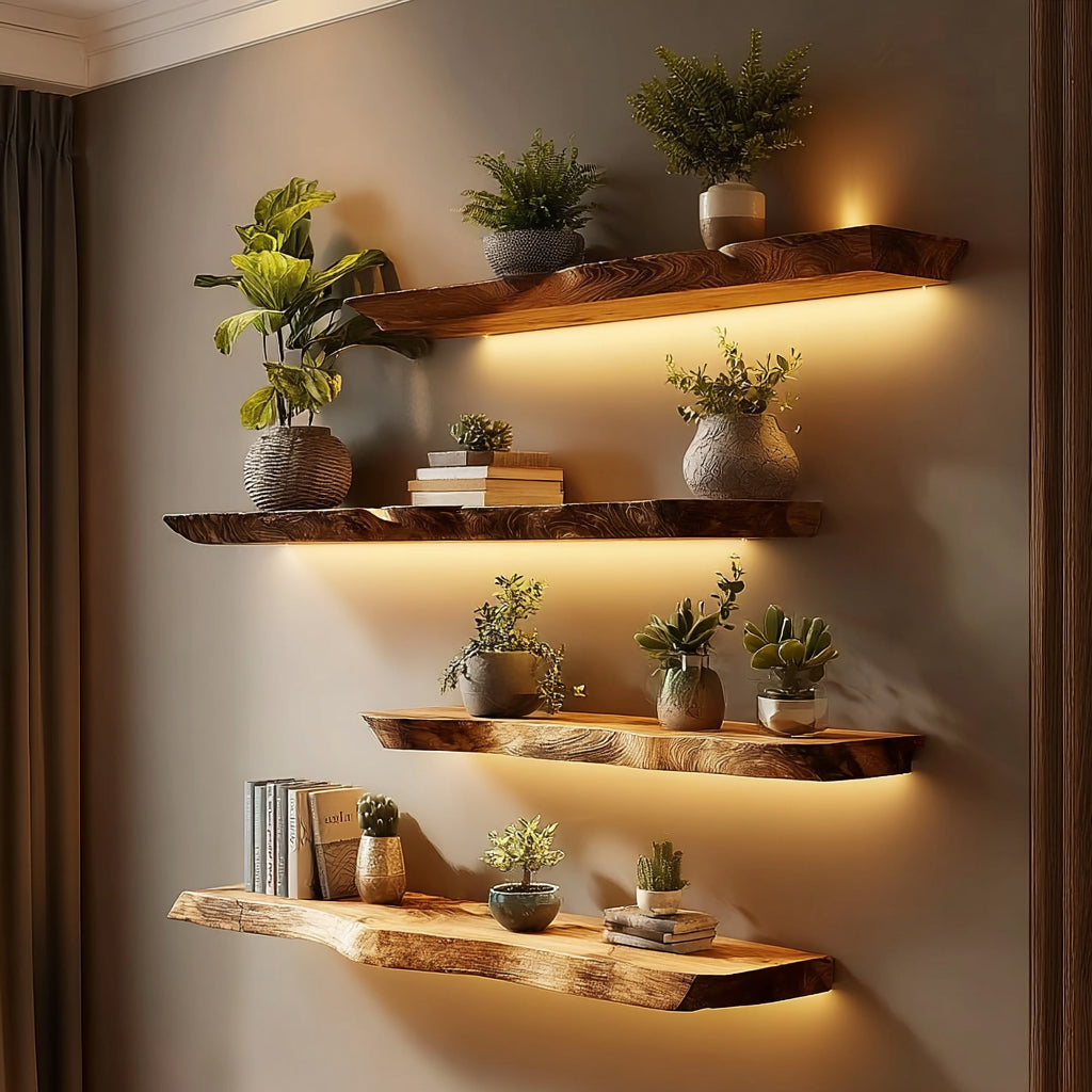 Étagère Flottante Live Edge En Bois Massif – Murale Rustique Salle De Bain