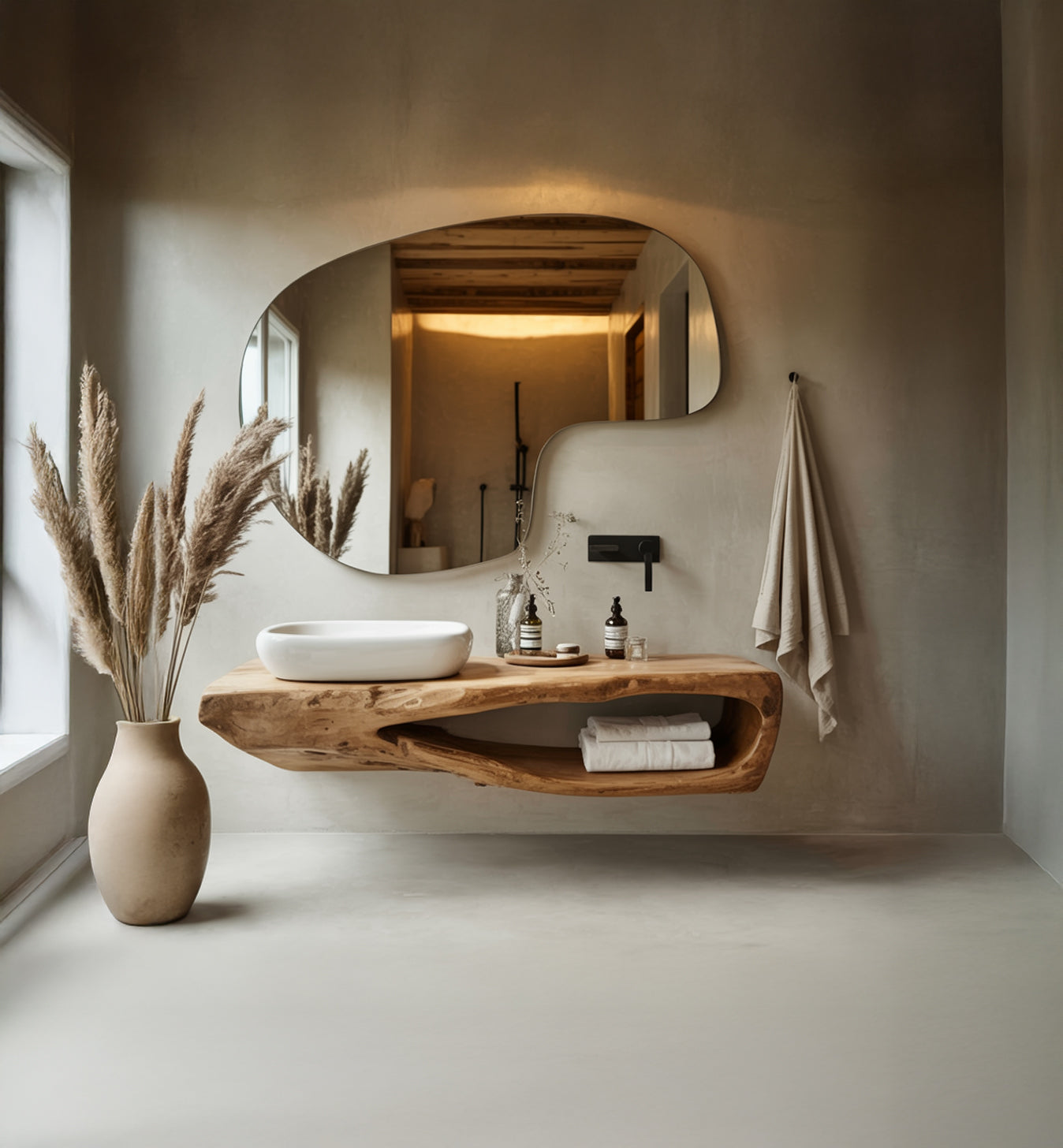 Rustic Floating Bathroom Vanity – Live Edge Solid Wood Handmade Wall Mounted Sink