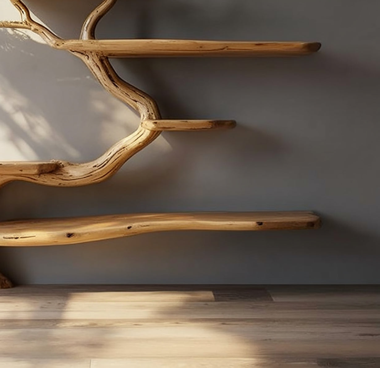 Étagère Murale Branche d’Arbre Rustique en Bois Massif Fait Main