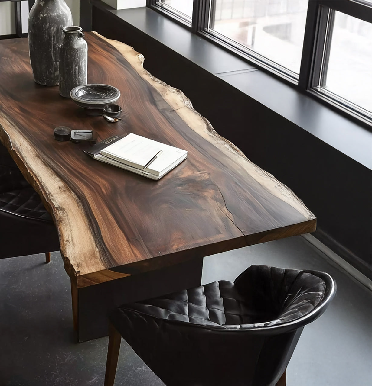 Luxury Live Edge Walnut Dining Table – Modern Solid Wood Slab Table for Home or Office