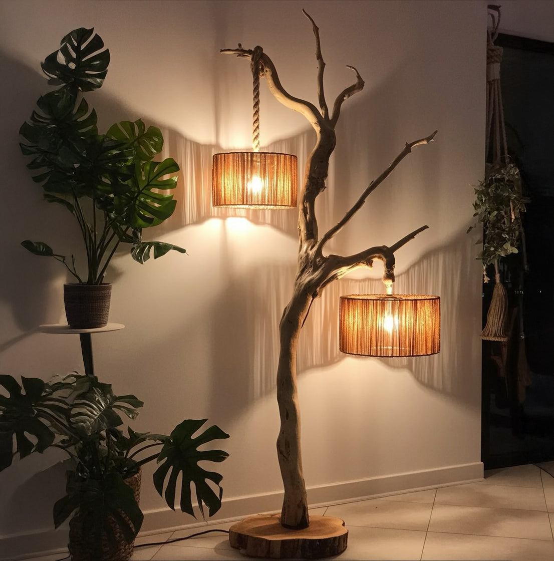 Rustic Wooden Branch Lamp – Handmade Tree Floor Light for Home Decor