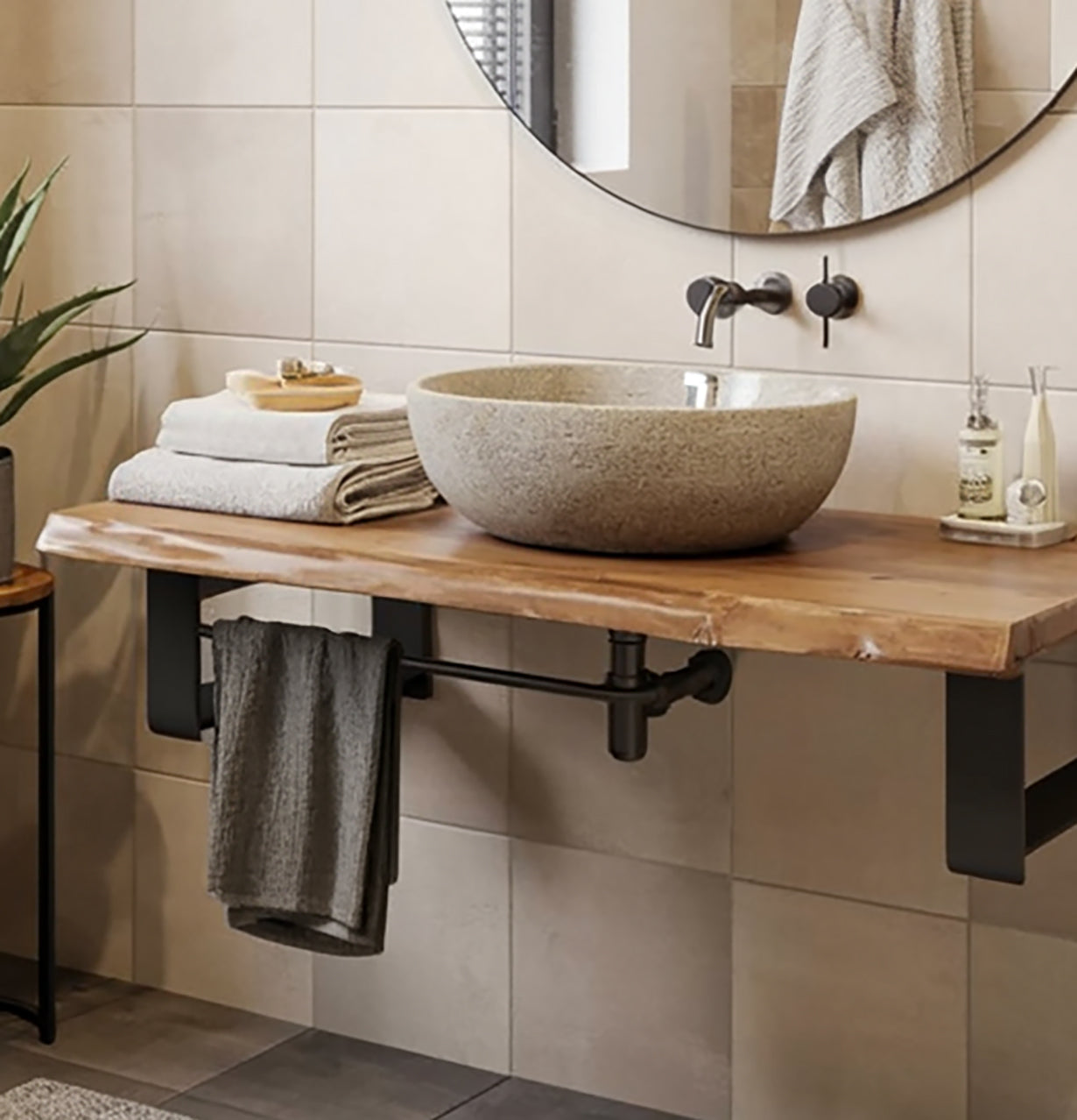 Rustic Live Edge Wood Bathroom Vanity – Floating Solid Wood Sink Countertop