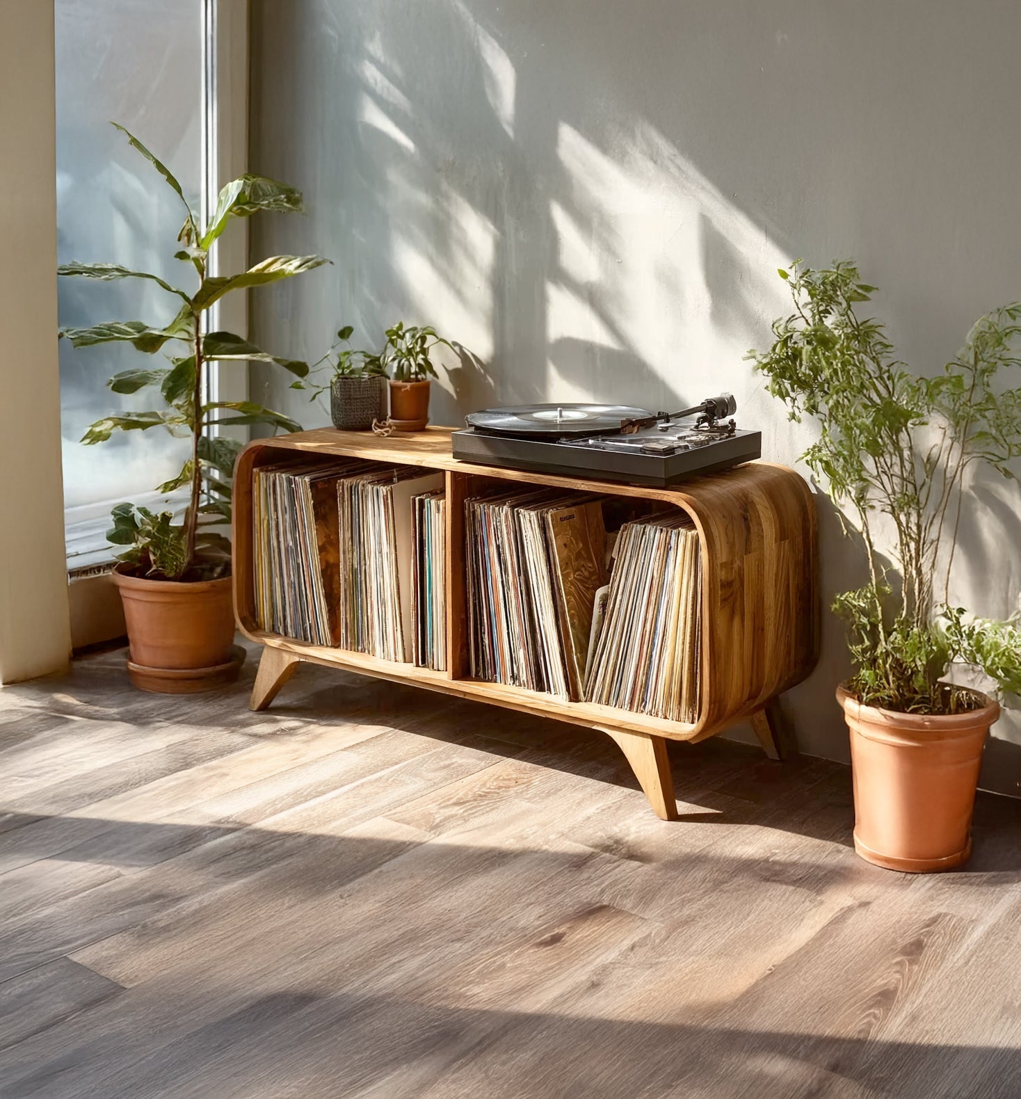 Handcrafted Natural Wood Record Player Stand – Custom Turntable Storage Cabinet