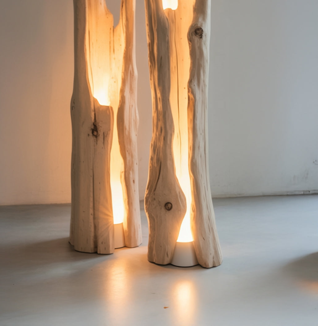 Rustic Driftwood Floor Lamp – Handmade Solid Wood Standing Light for Home Décor