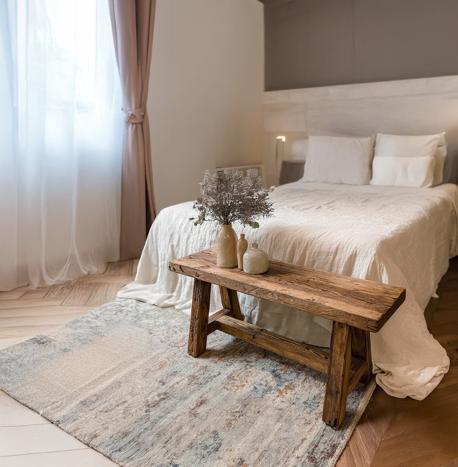 Reclaimed Wood Entryway Bench – Rustic Long Farmhouse Hallway Seating