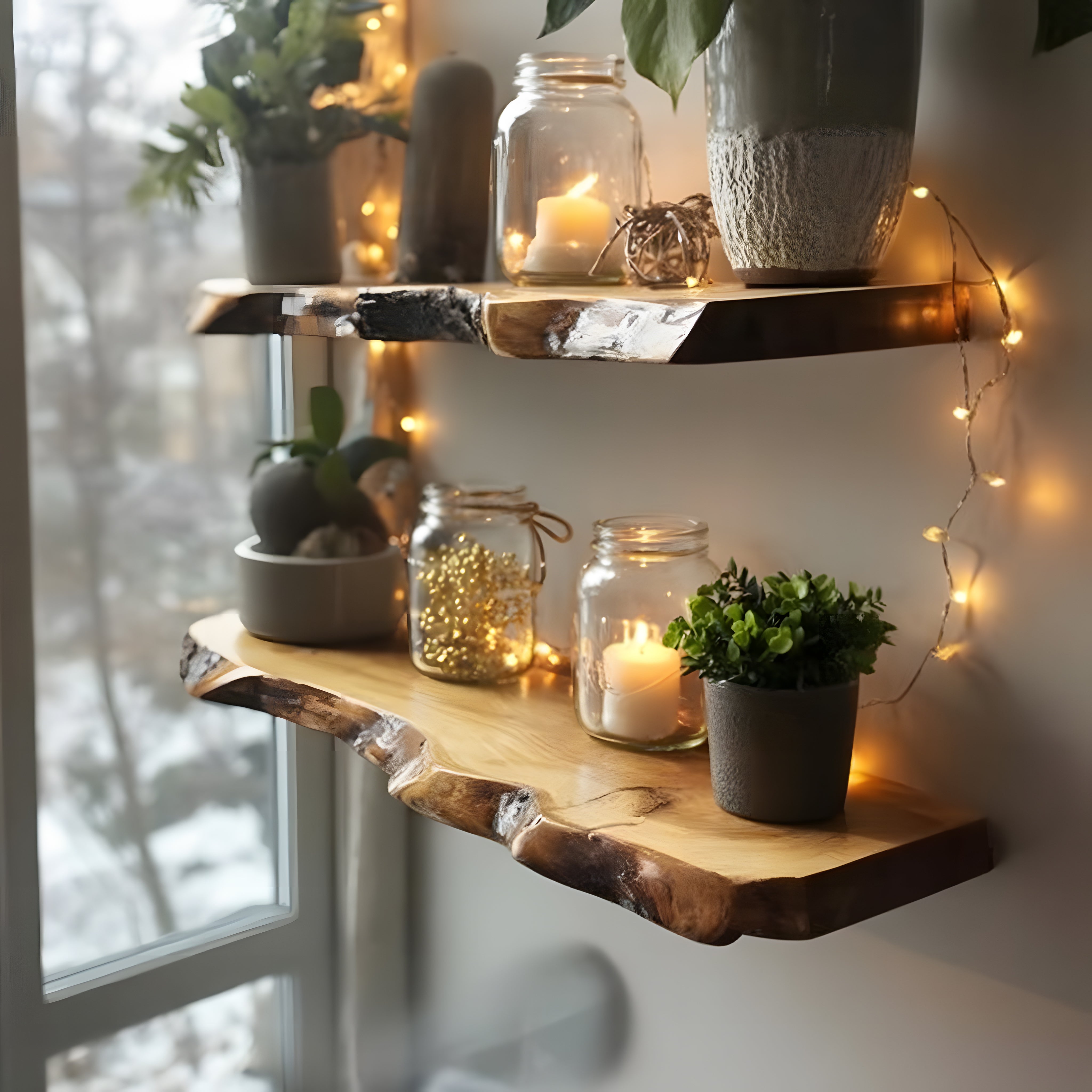 Live Edge Walnut Floating Shelves – Farmhouse Wooden Shelf Christmas Décor