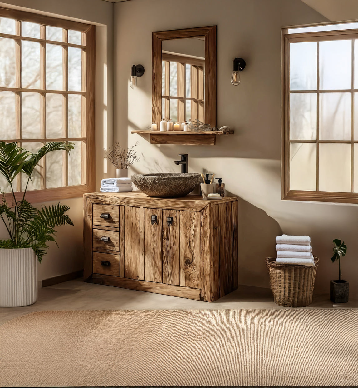 Farmhouse Live Edge Bathroom Vanity – Handcrafted Reclaimed Solid Wood Cabinet