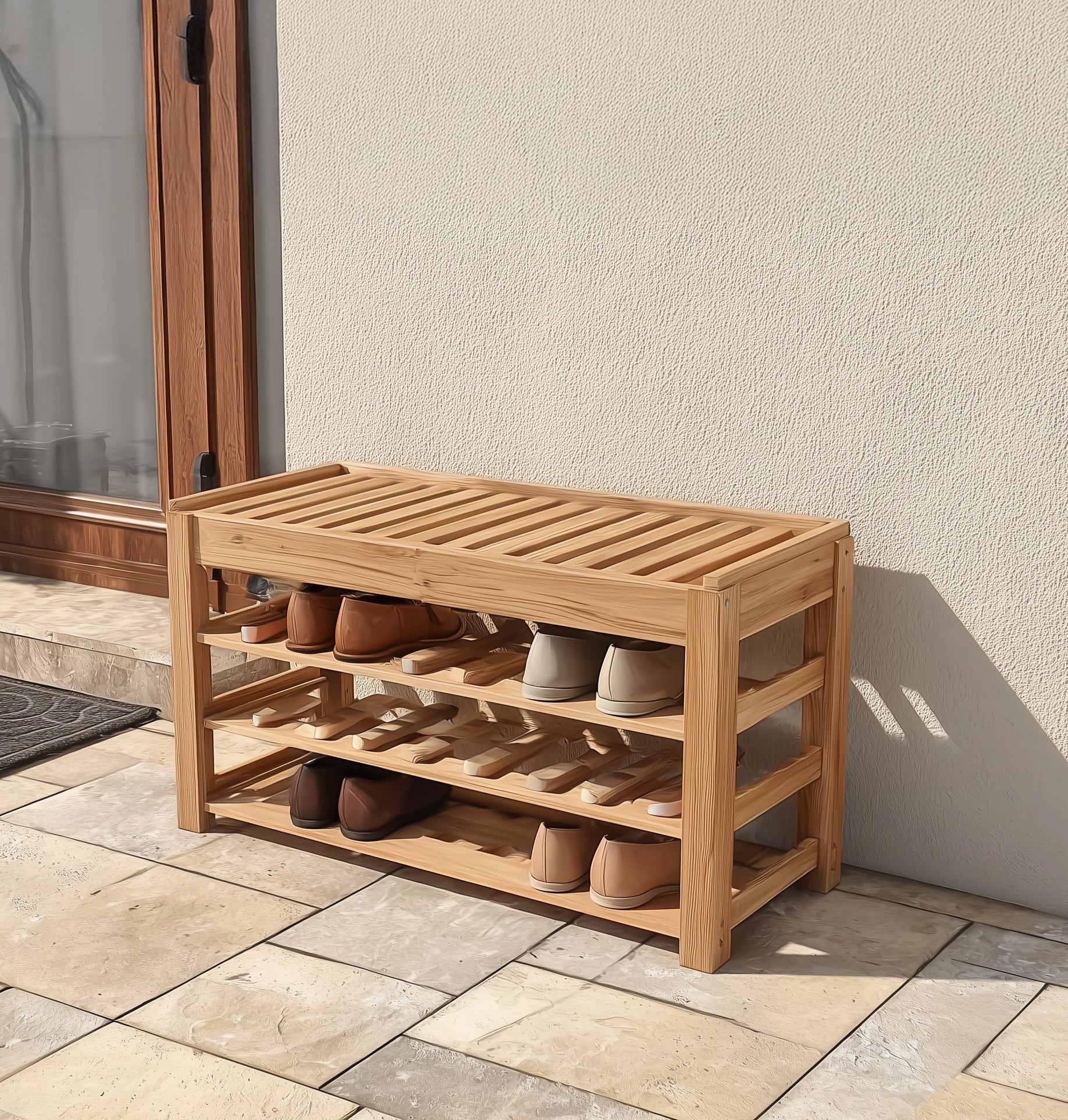 Oak Shoe Bench with Storage – Handmade Custom Entryway Shoe Rack