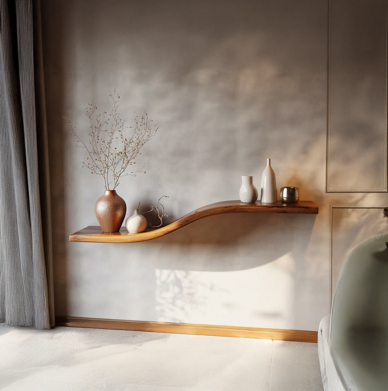 Étagère Flottante En Noyer Live Edge – Bois Massif Artisanal