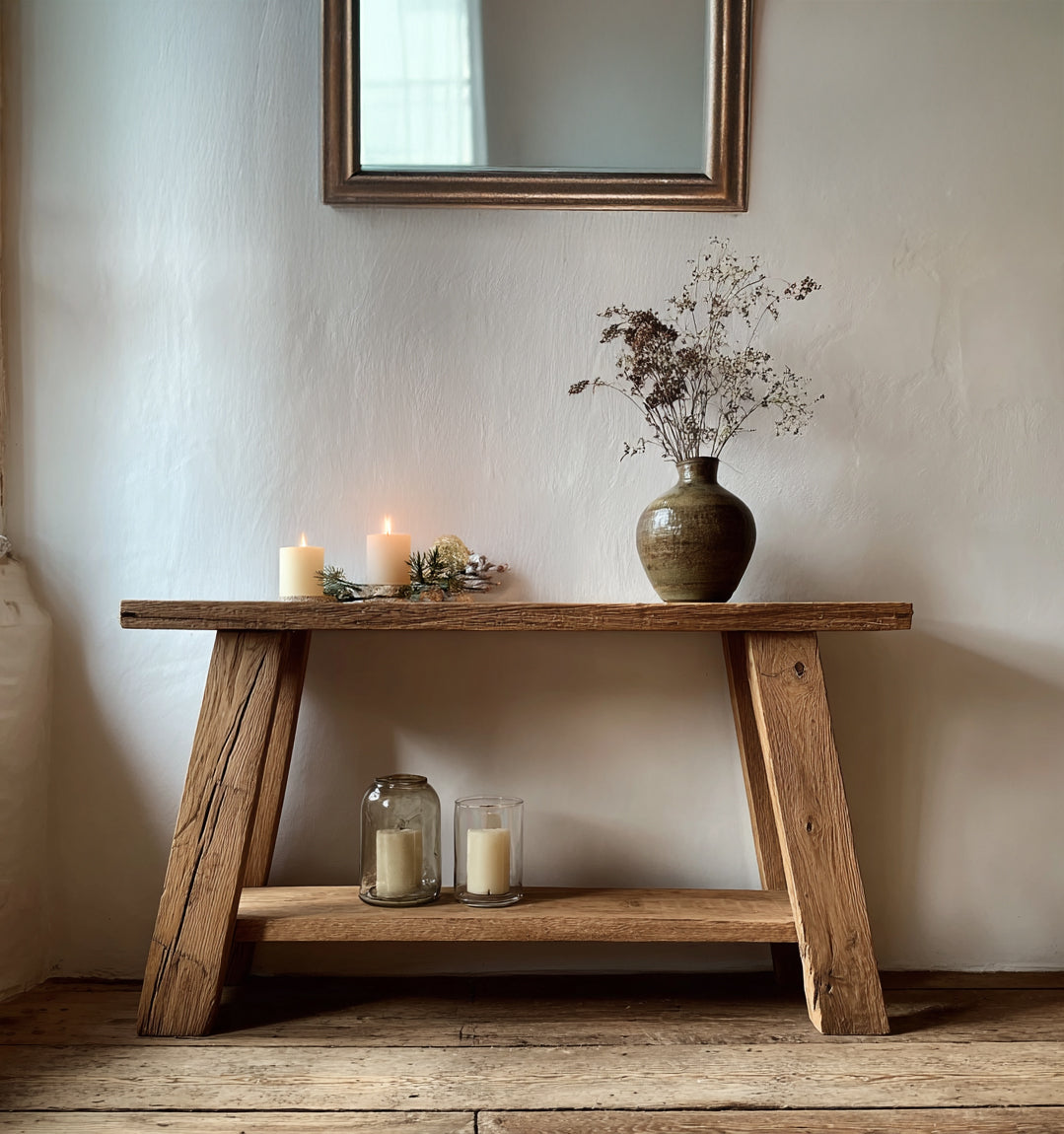 Rustic Oak Console Table – Modern Entryway Table for Farmhouse Furniture Decor