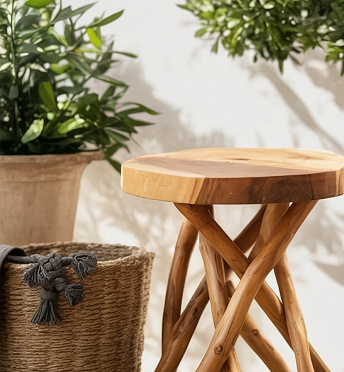 Rustic Wood End Table – Handcrafted Natural Driftwood Side Table, Boho Farmhouse Decor